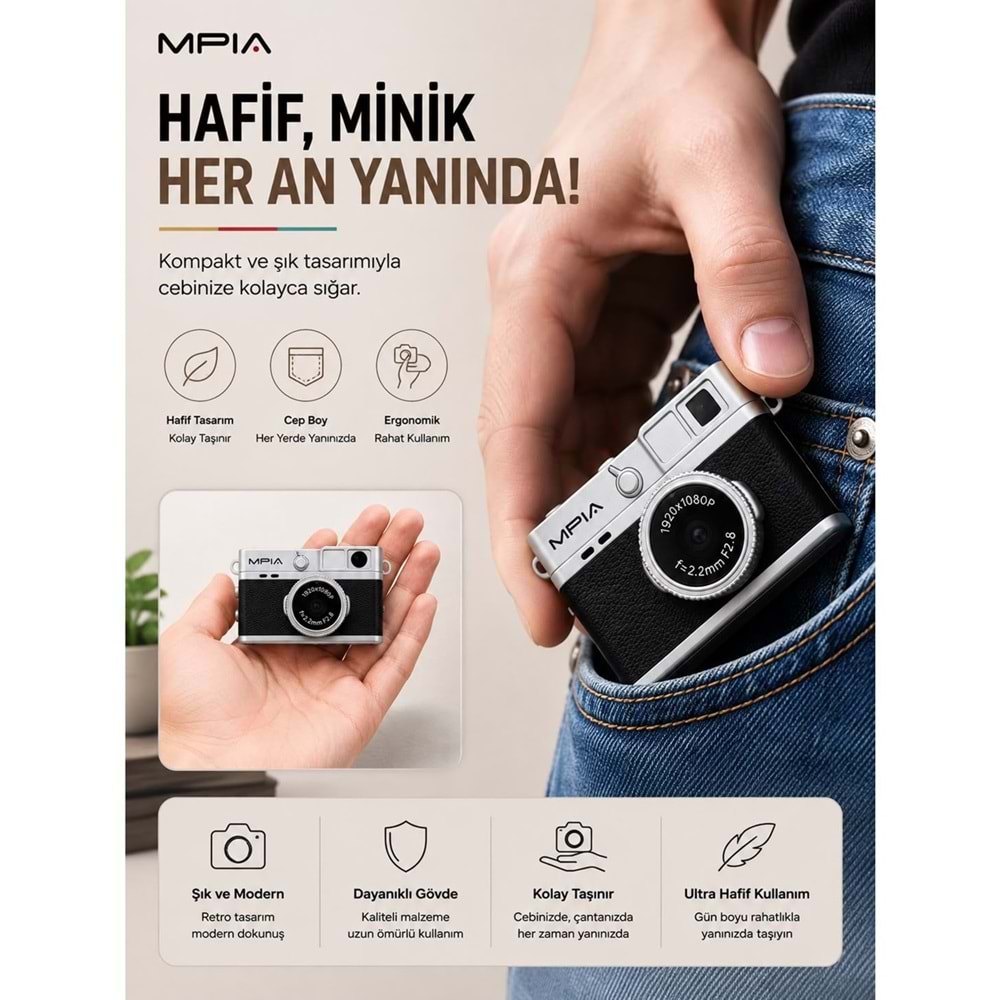 MPİA MC-10 Mini Retro Dijital Kamera 1080P Full HD Fotoğraf & Video Çekimi LCD Ekran Fotoğraf Kamerası