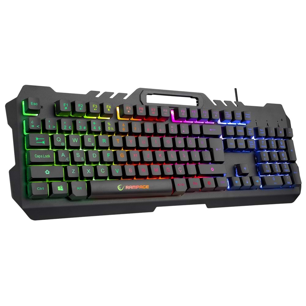 Rampage FITMENT KM-GX7 Gökkuşağı Aydınlatmalı Siyah USB Gaming Combo Mouse + Mousepad + Kulaklık + Q Gaming Klavye