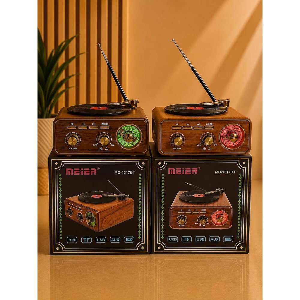 Meier MD-1317BT Nostaljik Görünümlü Bluetooth Hoparlör ve 3 Bantlı Şarjlı Radyo PL-4737