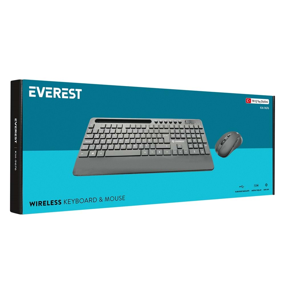 Everest KM-9676 Siyah Multimedya Tablet-Telefon Standlı Klavye + Mouse Set