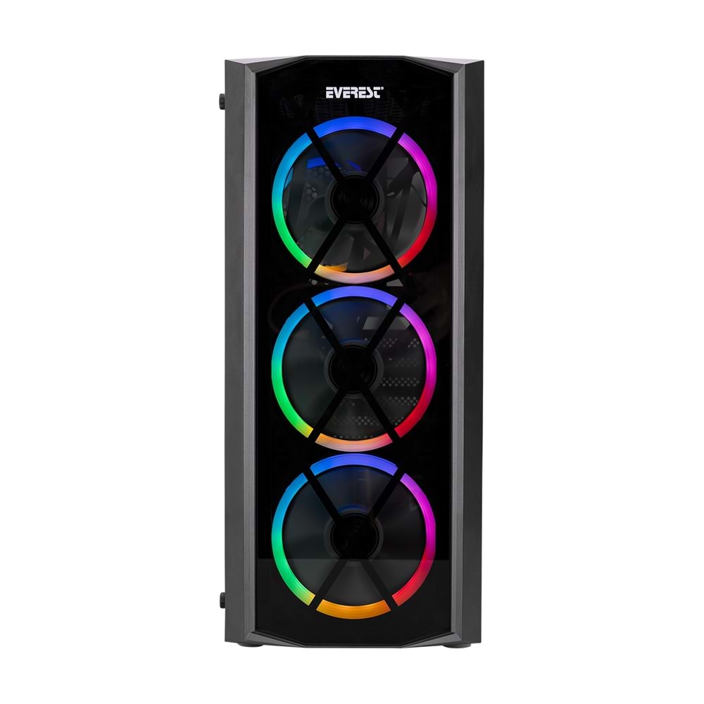 Everest FLAT GLASS 4*12cm ARGB Fanlı Tempered Camlı Gaming Oyuncu Kasası