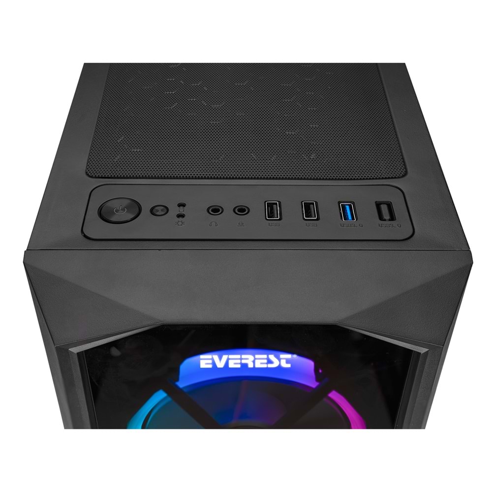 Everest FLAT GLASS 4*12cm ARGB Fanlı Tempered Camlı Gaming Oyuncu Kasası