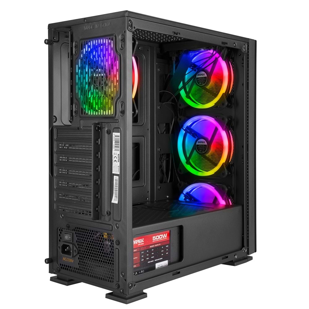 Everest KASTRA Real 500W Siyah 4 Adet Rainbow Fanlı Gaming Oyuncu Kasa