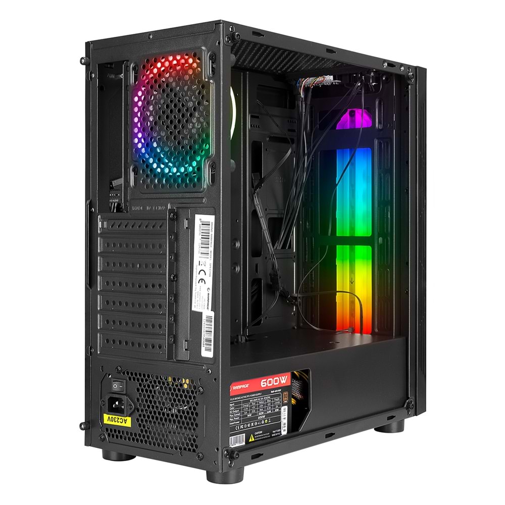 Rampage SPECTRA Tempered Glass 600W 80Plus Rainbow Fan ve Ledli 1*Usb 3.0 + 2* Usb 2.0 Gaming Kasa