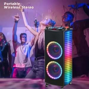 TELSAN NDR-1212S SD/USB/FM 12inc*2 BLUETOOTH ÇİFT KABLOSUZ KARAOKE MİKROFONLU KUMANDALI RGB MÜZİK KUTUSU