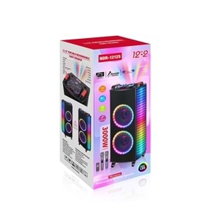 TELSAN NDR-1212S SD/USB/FM 12inc*2 BLUETOOTH ÇİFT KABLOSUZ KARAOKE MİKROFONLU KUMANDALI RGB MÜZİK KUTUSU