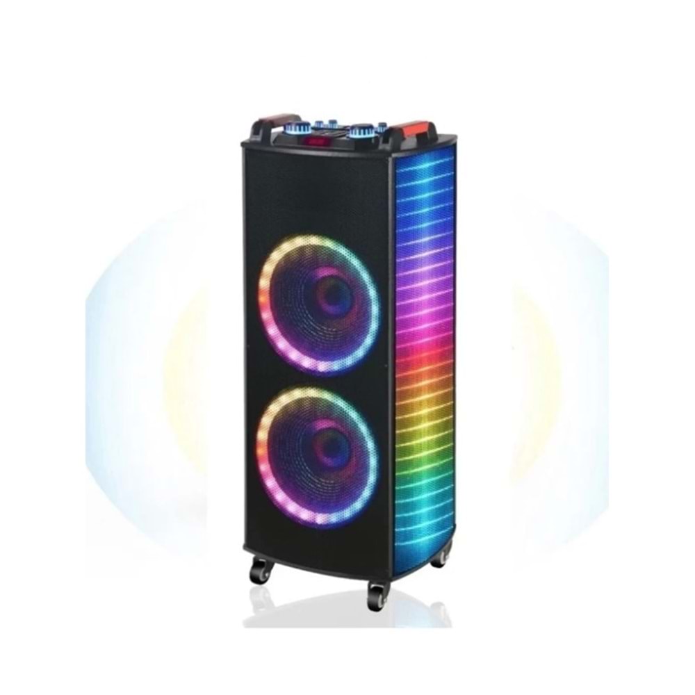 TELSAN NDR-1212S SD/USB/FM 12inc*2 BLUETOOTH ÇİFT KABLOSUZ KARAOKE MİKROFONLU KUMANDALI RGB MÜZİK KUTUSU