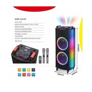 TELSAN NDR-1212S SD/USB/FM 12inc*2 BLUETOOTH ÇİFT KABLOSUZ KARAOKE MİKROFONLU KUMANDALI RGB MÜZİK KUTUSU