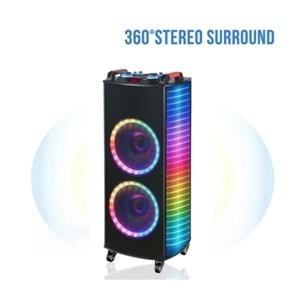 TELSAN NDR-1212S SD/USB/FM 12inc*2 BLUETOOTH ÇİFT KABLOSUZ KARAOKE MİKROFONLU KUMANDALI RGB MÜZİK KUTUSU