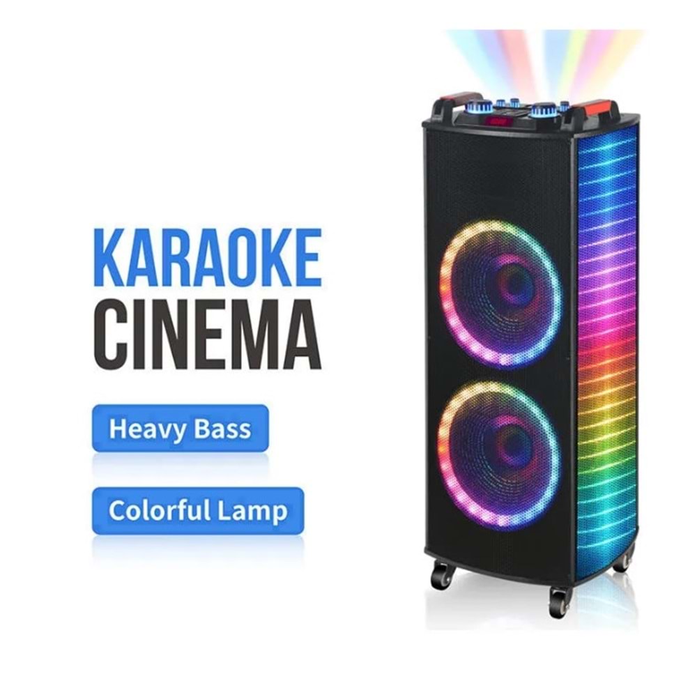 TELSAN NDR-1212S SD/USB/FM 12inc*2 BLUETOOTH ÇİFT KABLOSUZ KARAOKE MİKROFONLU KUMANDALI RGB MÜZİK KUTUSU