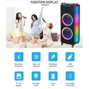 TELSAN NDR-1212S SD/USB/FM 12inc*2 BLUETOOTH ÇİFT KABLOSUZ KARAOKE MİKROFONLU KUMANDALI RGB MÜZİK KUTUSU