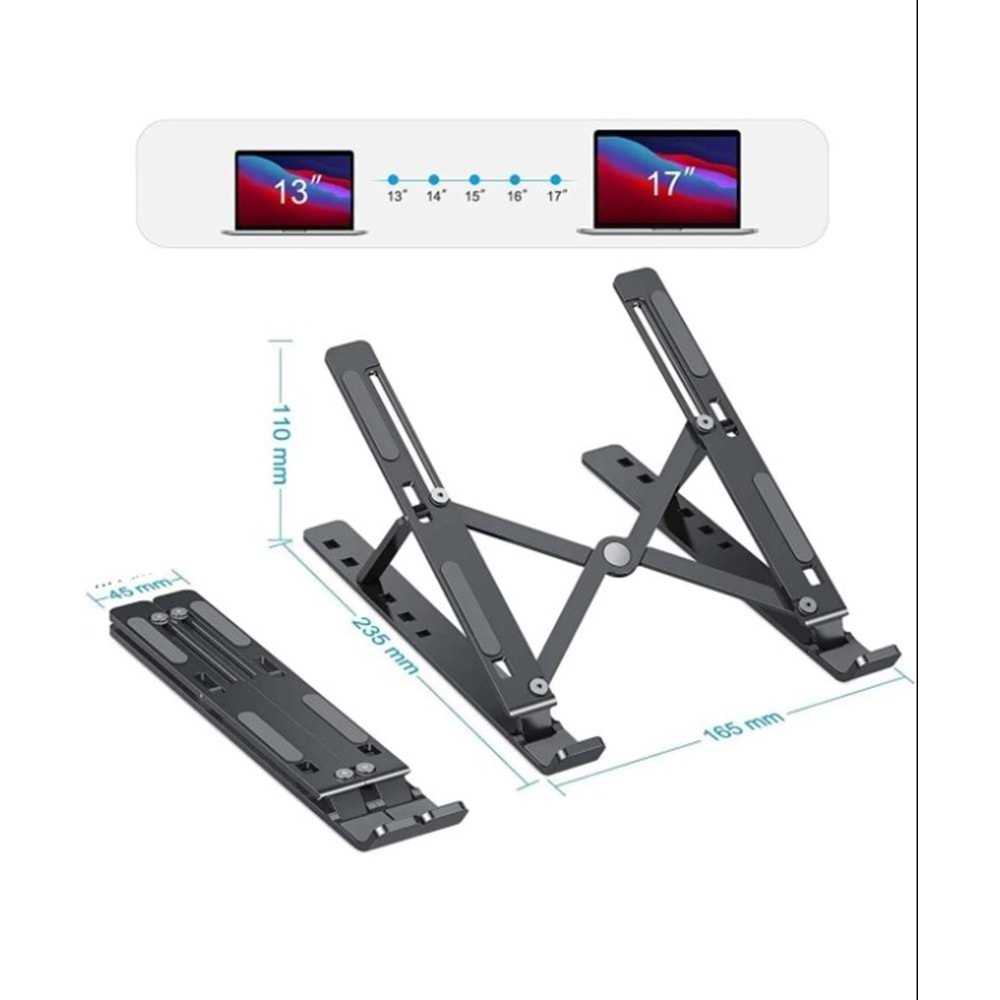 Telsan Lsh 7 Kademeli Ayarlı Katlanabilir Laptop Tablet Standı Siyah