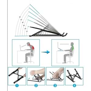 Telsan Lsh 7 Kademeli Ayarlı Katlanabilir Laptop Tablet Standı Siyah