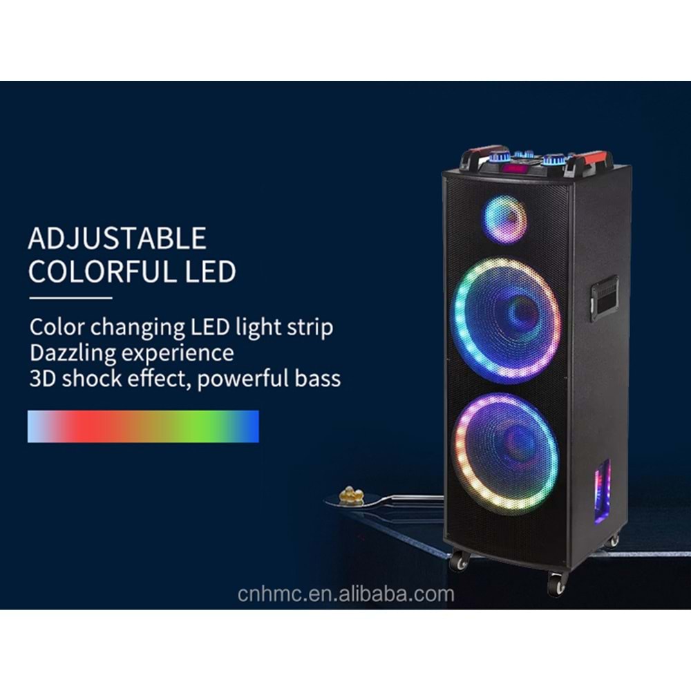 TELSAN GY-1212 SD/USB/FM 12inc*2 BLUETOOTH ÇİFT KABLOSUZ KARAOKE MİKROFONLU KUMANDALI RGB MÜZİK KUTUSU