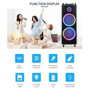 TELSAN GY-1212 SD/USB/FM 12inc*2 BLUETOOTH ÇİFT KABLOSUZ KARAOKE MİKROFONLU KUMANDALI RGB MÜZİK KUTUSU