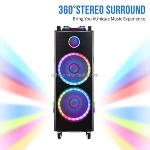 TELSAN GY-1212 SD/USB/FM 12inc*2 BLUETOOTH ÇİFT KABLOSUZ KARAOKE MİKROFONLU KUMANDALI RGB MÜZİK KUTUSU