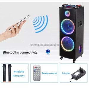 TELSAN GY-1212 SD/USB/FM 12inc*2 BLUETOOTH ÇİFT KABLOSUZ KARAOKE MİKROFONLU KUMANDALI RGB MÜZİK KUTUSU