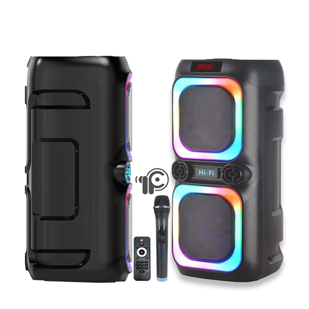 TELSAN YB-2804 SD/USB/FM DOUBLE 8*2 16inc BLUETOOTH KARAOKE KABLOSUZ MİKROFONLU KUMANDALI RGB MÜZİK KUTUSU