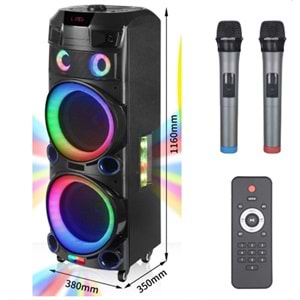 PLATOON PL-4610 SD/USB/FM DOUBLE 15inc BLUETOOTH KARAOKE ÇİFT KABLOSUZ MİKROFONLU KUMANDALI RGB MÜZİK KUTUSU NDR-7022