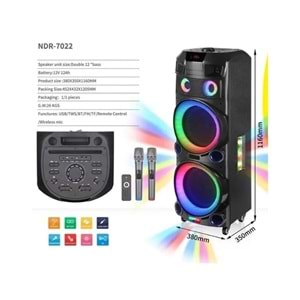 PLATOON PL-4610 SD/USB/FM DOUBLE 15inc BLUETOOTH KARAOKE ÇİFT KABLOSUZ MİKROFONLU KUMANDALI RGB MÜZİK KUTUSU NDR-7022