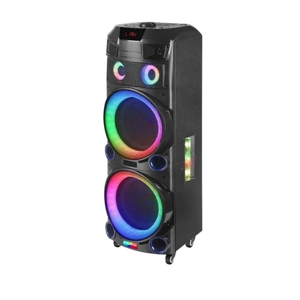 PLATOON PL-4610 SD/USB/FM DOUBLE 15inc BLUETOOTH KARAOKE ÇİFT KABLOSUZ MİKROFONLU KUMANDALI RGB MÜZİK KUTUSU NDR-7022
