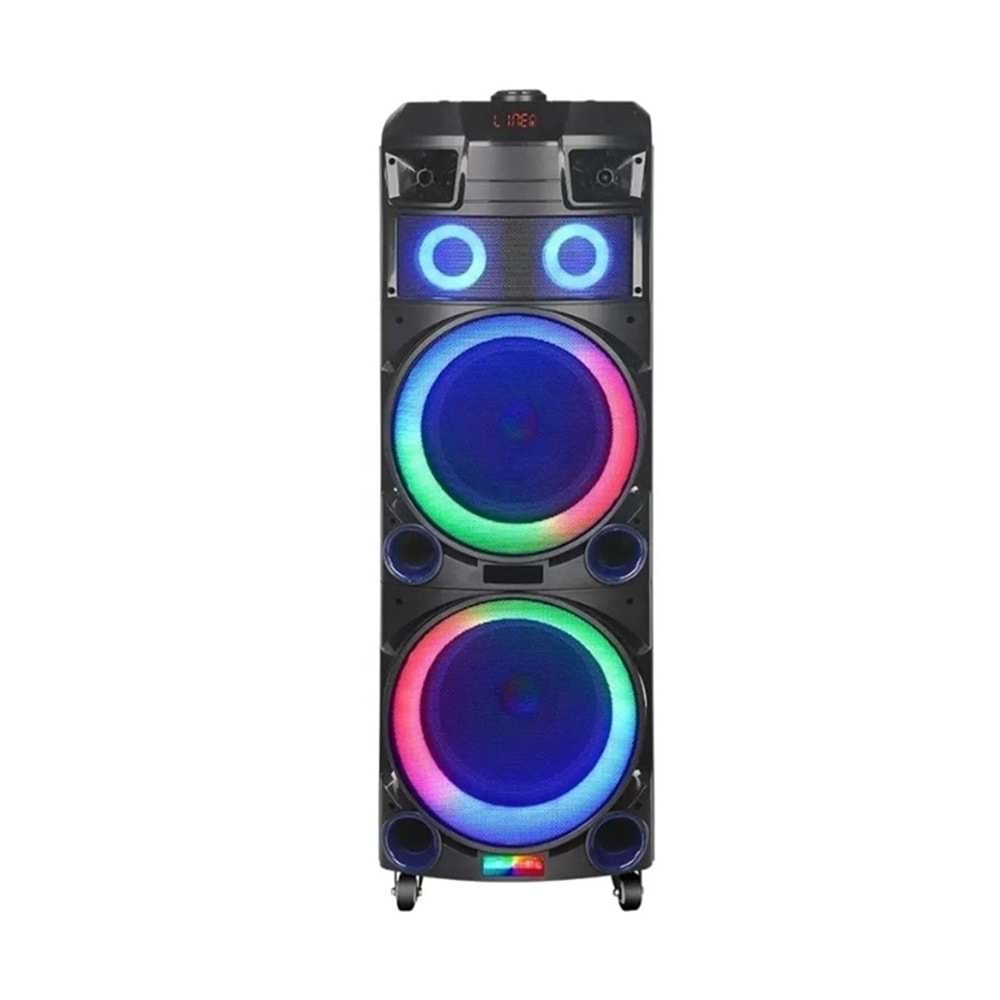 PLATOON PL-4610 SD/USB/FM DOUBLE 15inc BLUETOOTH KARAOKE ÇİFT KABLOSUZ MİKROFONLU KUMANDALI RGB MÜZİK KUTUSU NDR-7022
