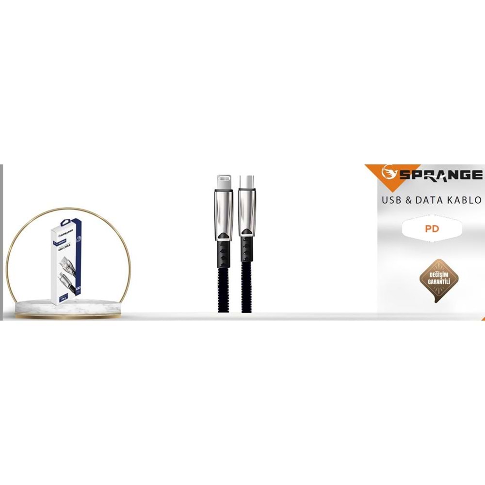 SPRANGE PDL-VİOALA 3.1A İPLİ METAL LİGHTNİNG TO TYPE-C DATA VE ŞARJ KABLOSU 1M