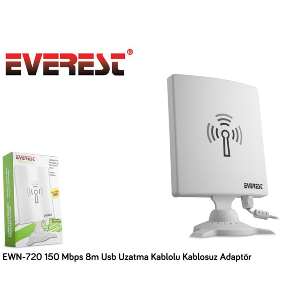 Everest EWN-720 150Mbps 8Metre Usb Uzatma Kablolu Wireless Alıcı Kablosuz Adaptör
