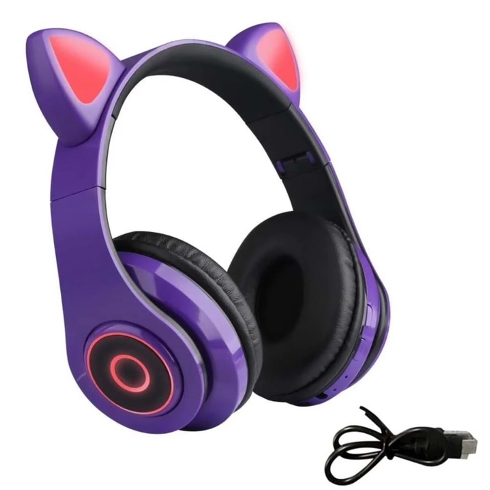 Torima VZV-B39 Bluetooth Mikrofonlu LED Işıklı Hafıza Kartı Girişli Kulak Üstü Kedi Kulaklık
