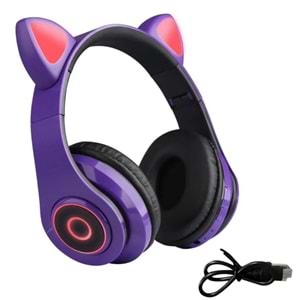 Torima VZV-B39 Bluetooth Mikrofonlu LED Işıklı Hafıza Kartı Girişli Kulak Üstü Kedi Kulaklık